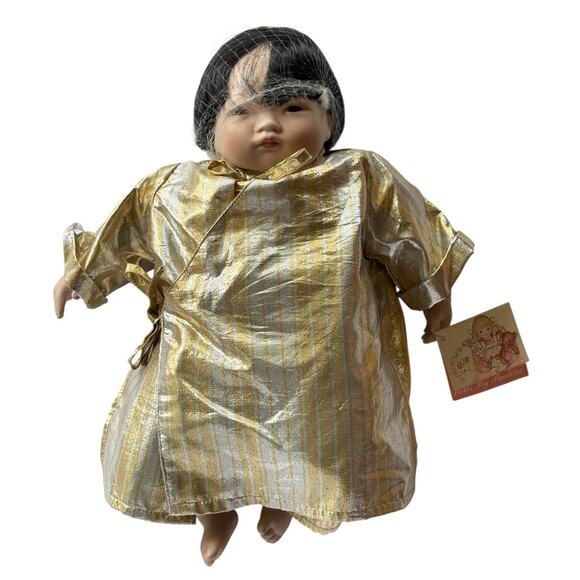 14'' Pauline Bjoness Jacobsen Asian Doll Gold & Silver Lame' Stripe Robe Pants - Picture 1 of 16
